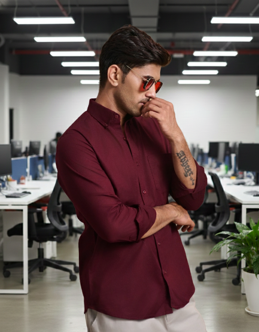 solid dobby lycra maroon small