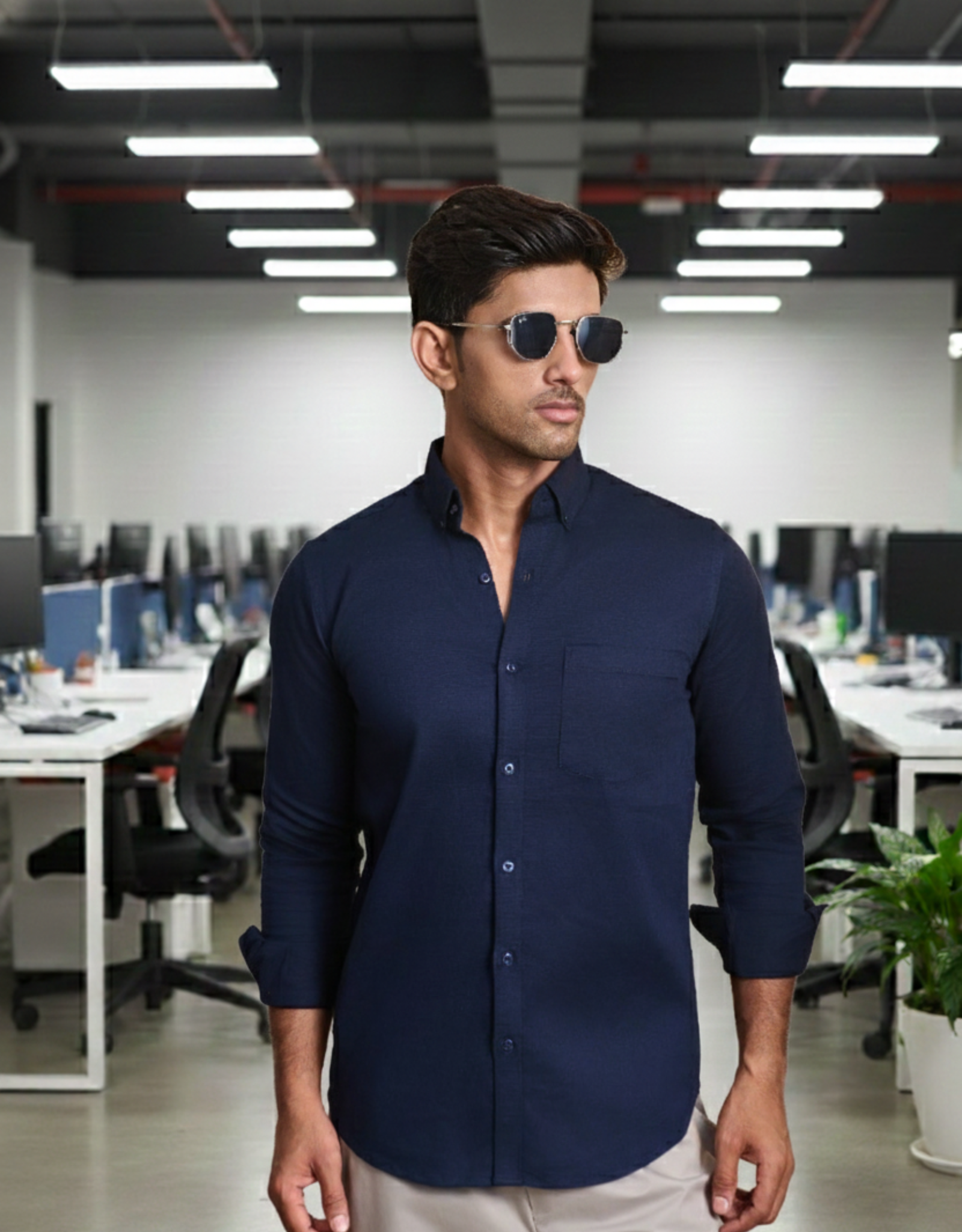 solid dobby lycra navy blue small