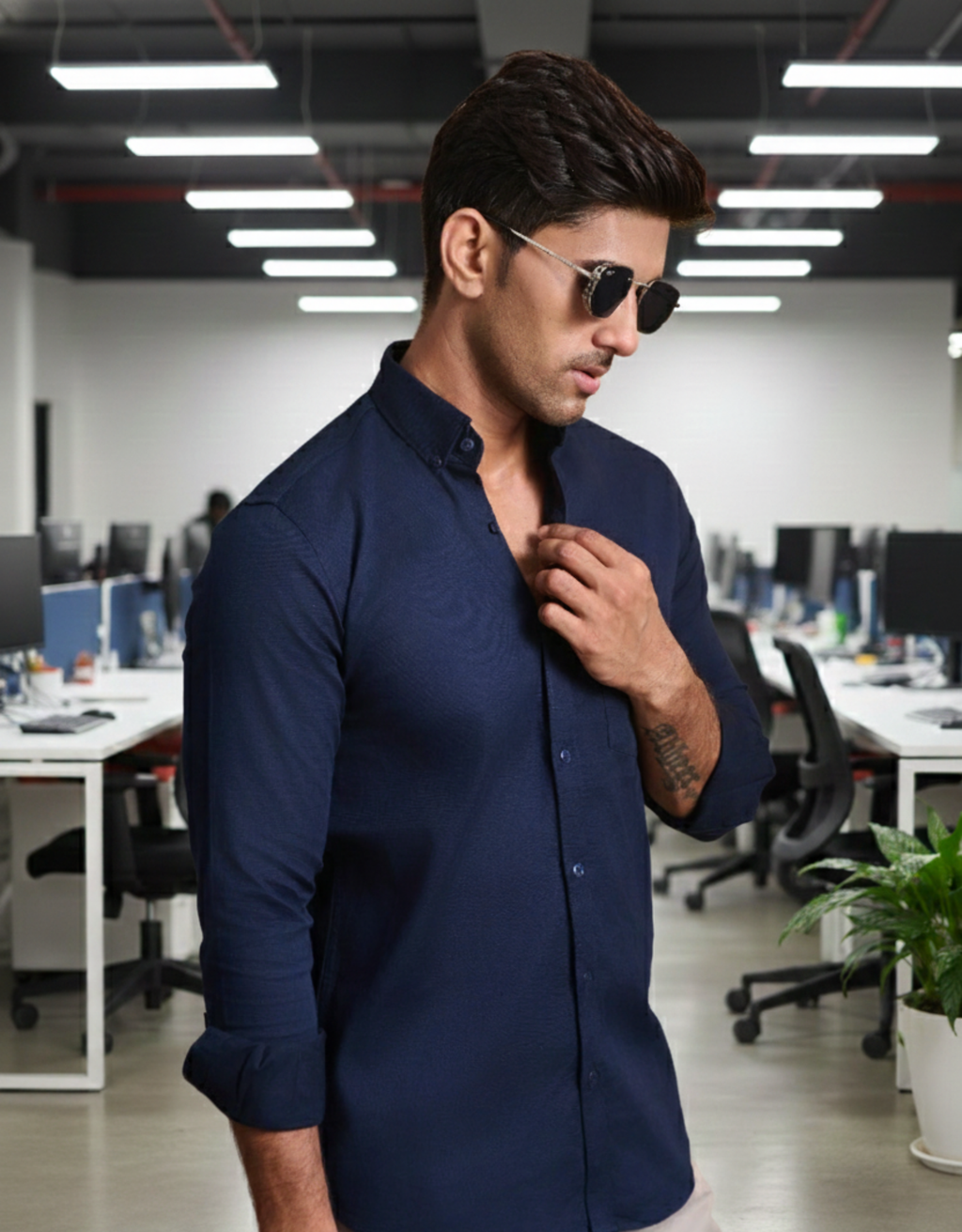 solid dobby lycra navy blue small